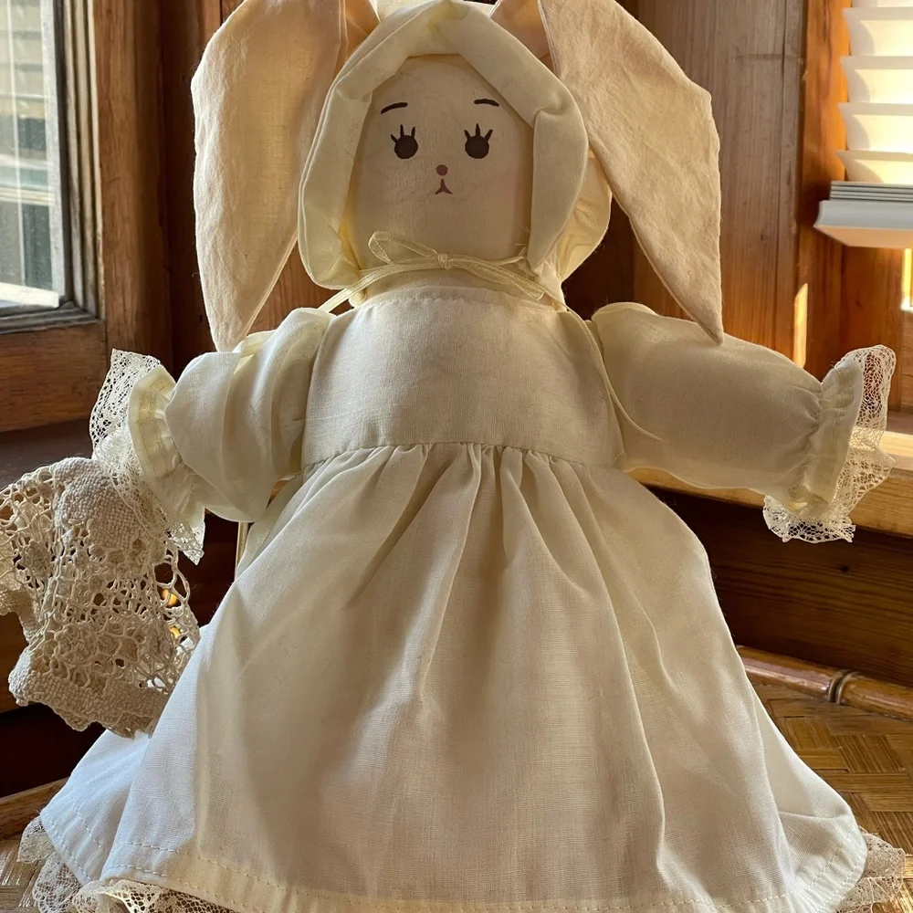 Folk art vintage bunny rag doll handmade - Picture 8 of 8